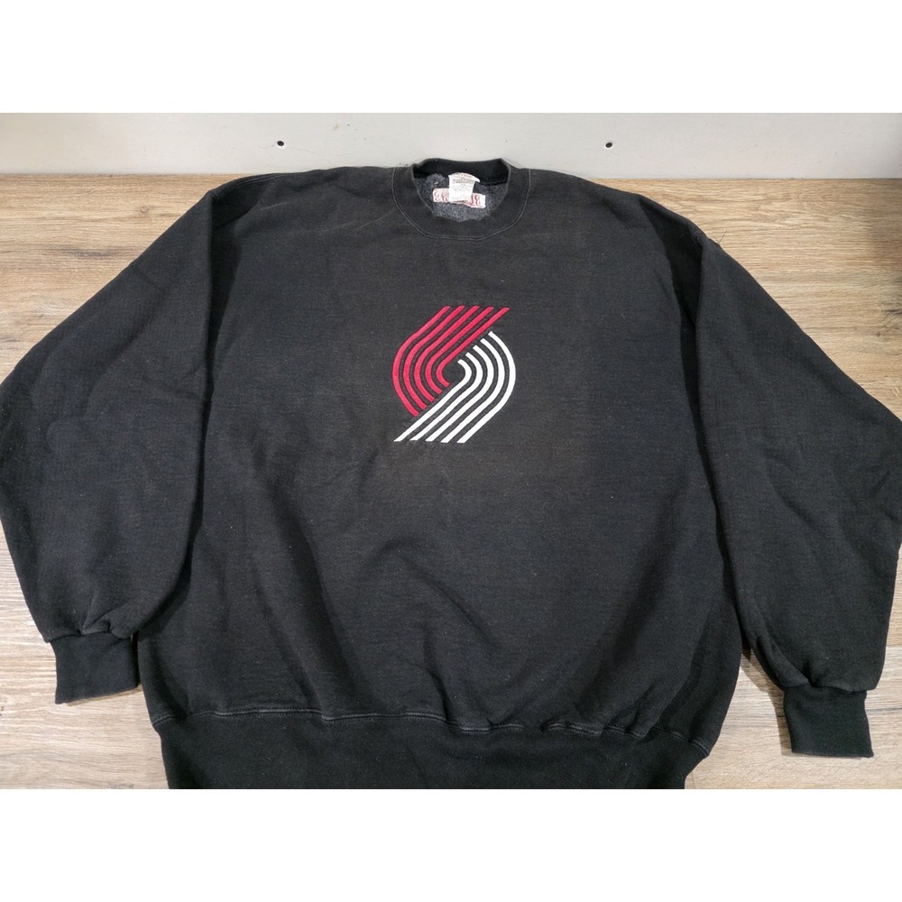 Vtg 90s USA 2XL Black NBA Portland Trail Blazers Embroidered Pullover Sweatshirt